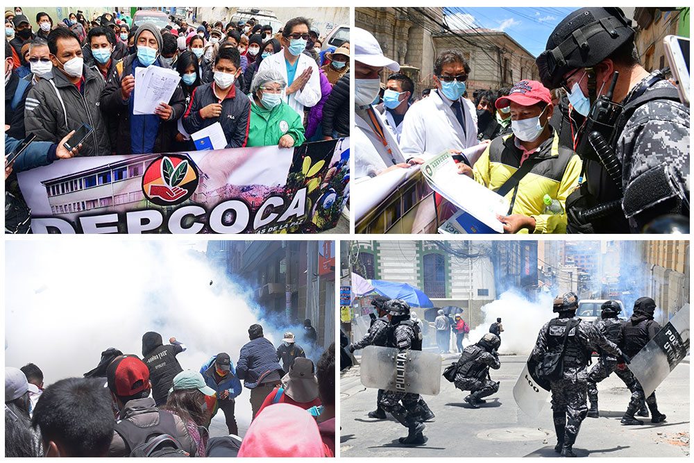 Marcha de cocaleros, médicos y  maestros fue disuelta con gases
