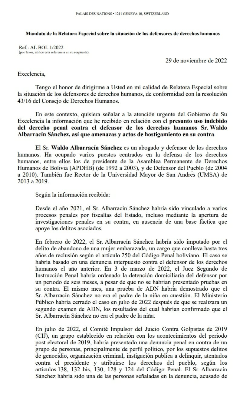Relatora de Naciones Unidas insta  a proteger derechos de Albarracin